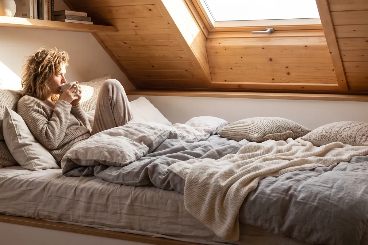 Passgenaue Matratze in einem eingebauten Bett unter der Dachschräge
