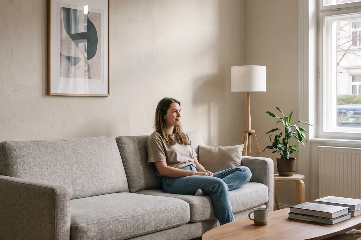 Neu gepolstertes Sitzkissen auf einer Couch im Wohnzimmer